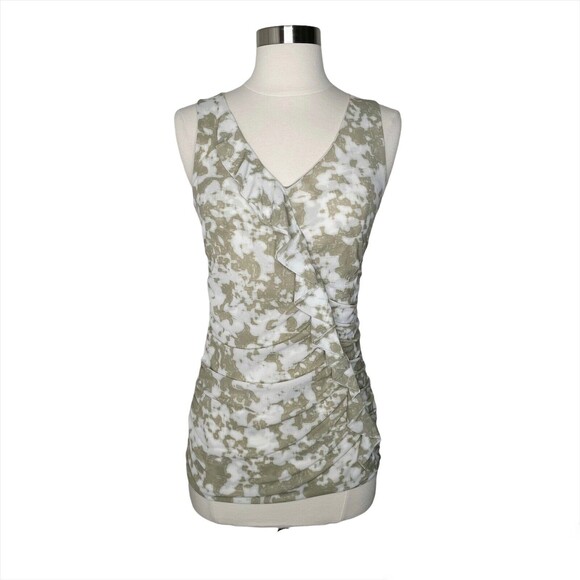 Halogen Blouse Women’s XS Ruffle V-neck Top Sleeveless Pullover Ruched Stretch - Picture 1 of 7